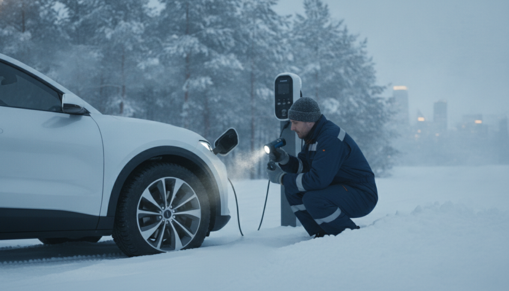 Sichere Prüfung von Fahrzeug und Ladeanschluss im Winter
